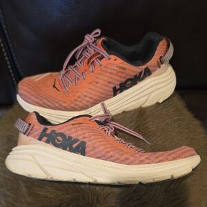 Hoka Coral-Orange Running Shoes with Cream Sole
